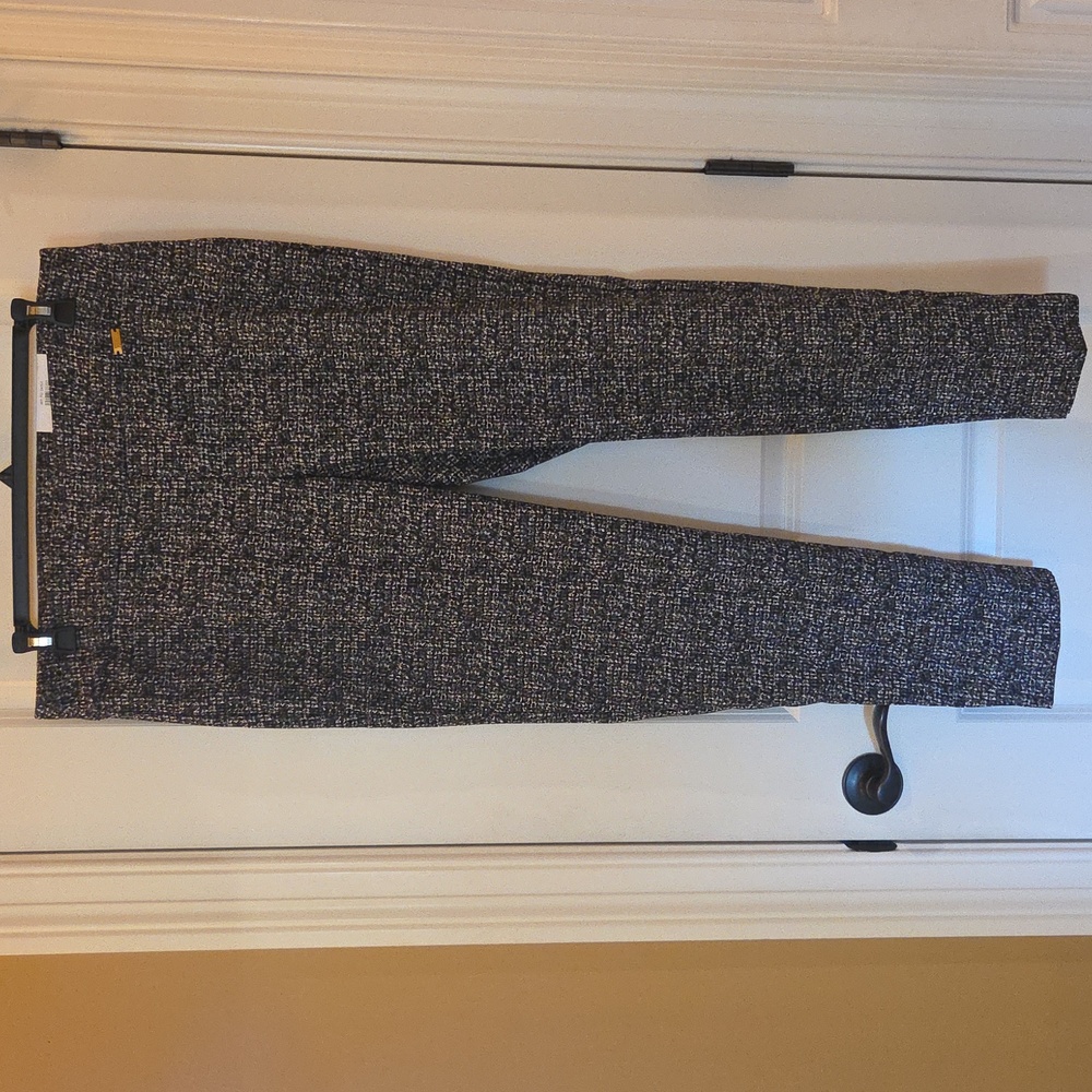 INC Womens Black, Silver & Gray Skinny MidRise Tummy Control Jacquard Pants Sz16